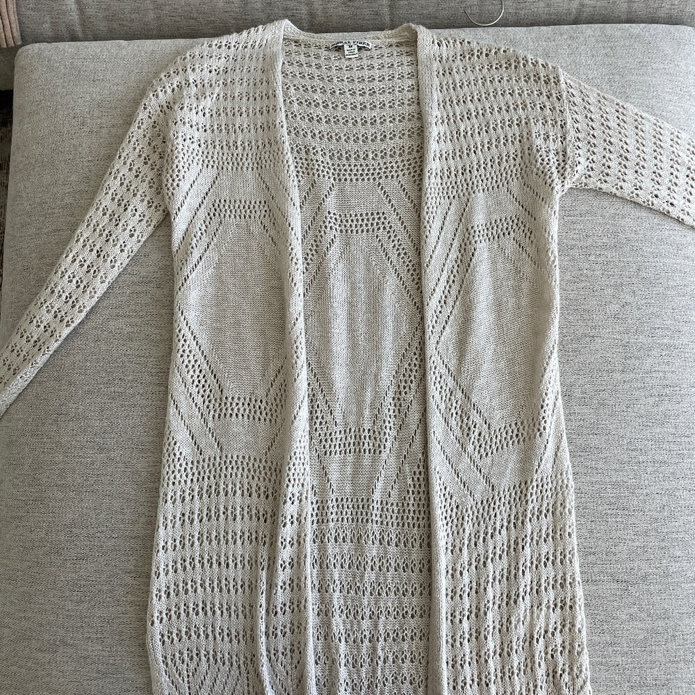 textured knit open cardigan boho style cream tunic length